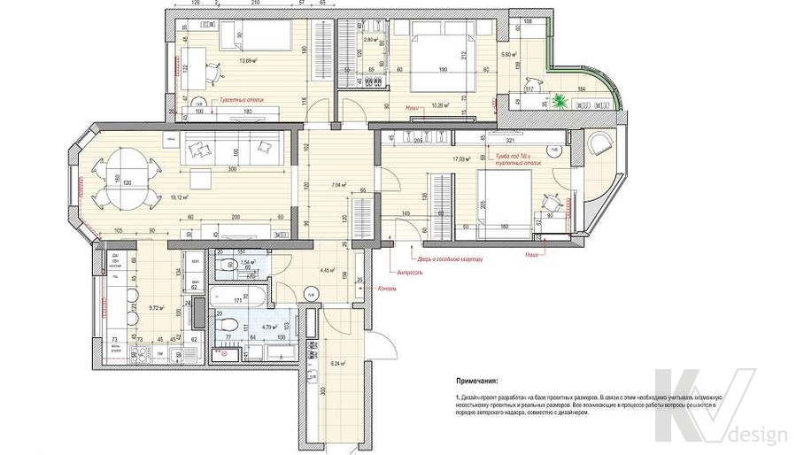 Планировка четырехкомнатной квартире П-3М