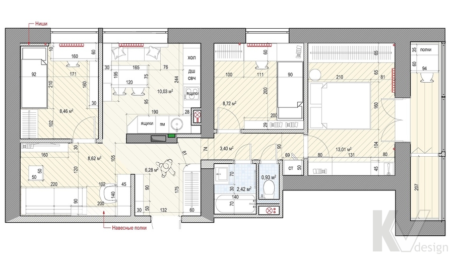Перепланировка 3-комнатной квартиры II-68