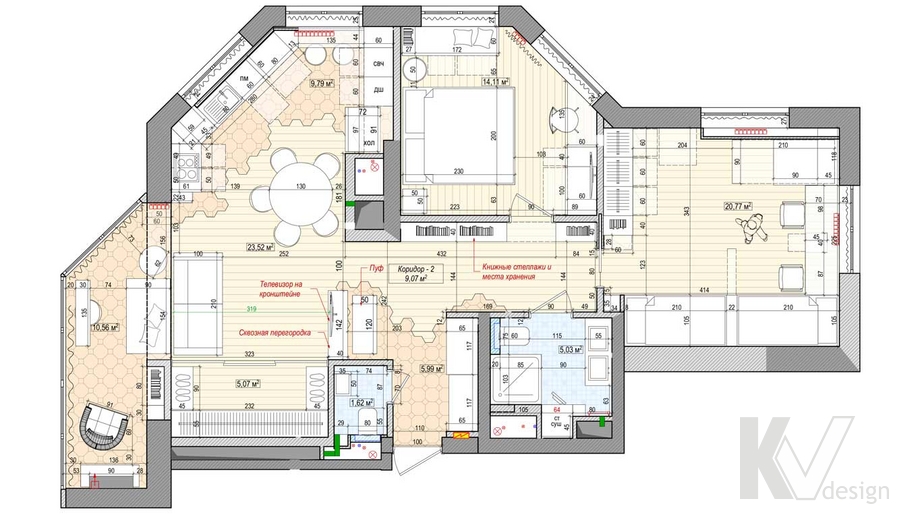 Планировка трехкомнатной квартиры в ЖК "Династия"